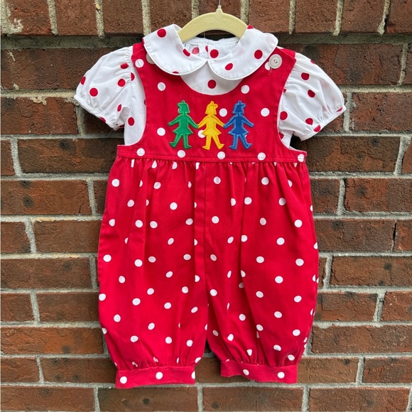 Vintage 90s Y2K Kelly’s Kids Jumpsuit Romper Polka Dots Size 1 12-18 12 months - Picture 1 of 5